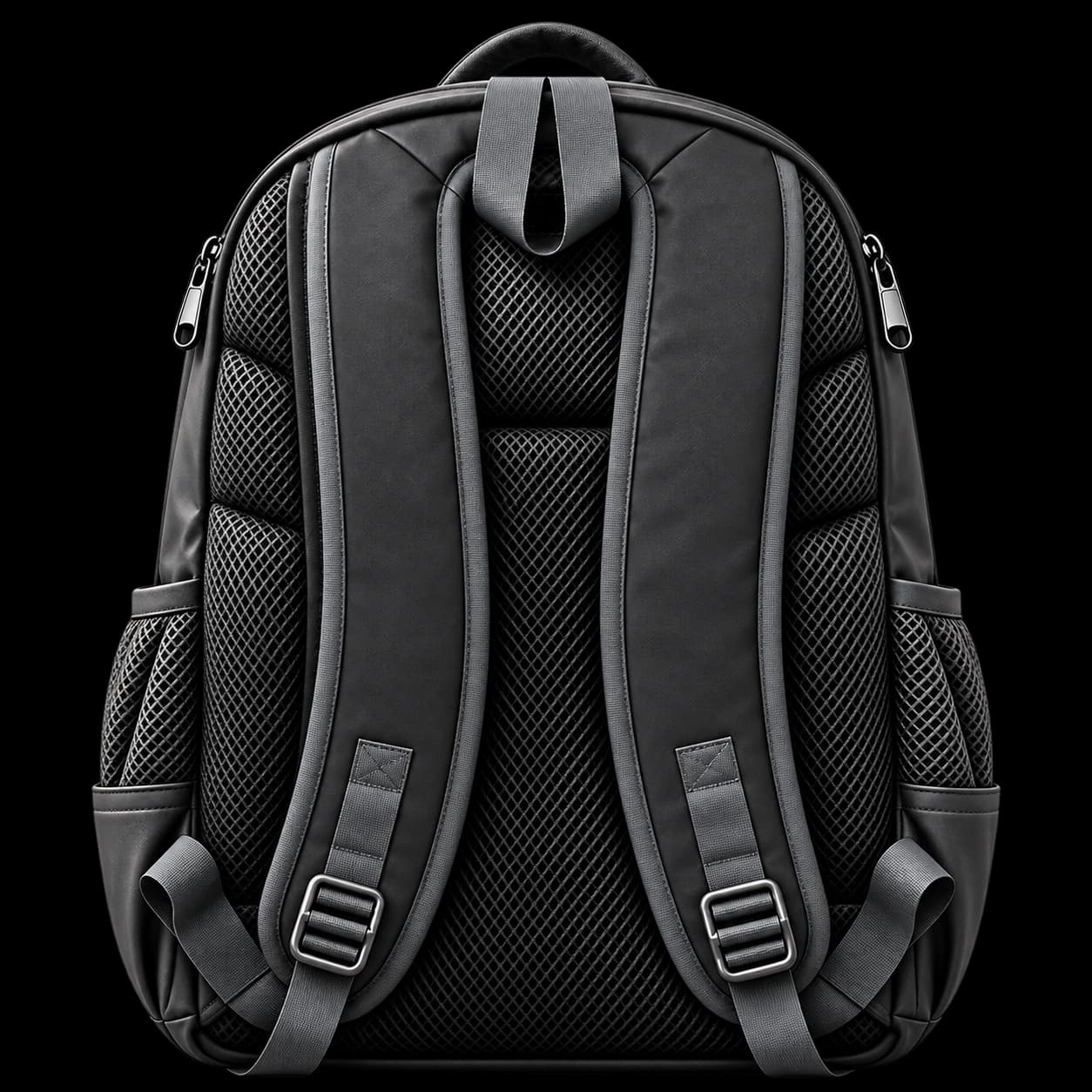 Stealth Black backpack, back view
