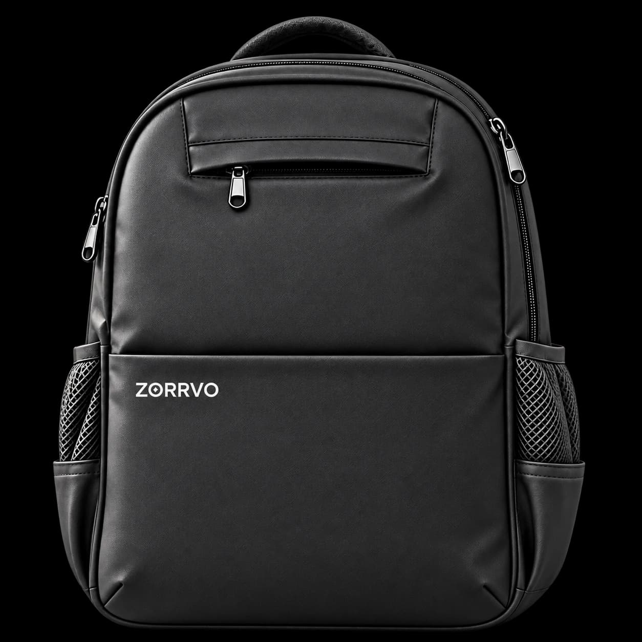 Stealth Black backpack, front view